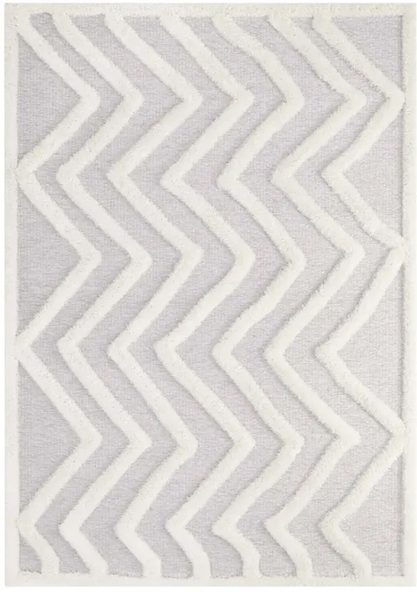 Whimsical Pathway Abstract Chevron Shag Area Rug by Modway Ivory and Light Gray / 5x8