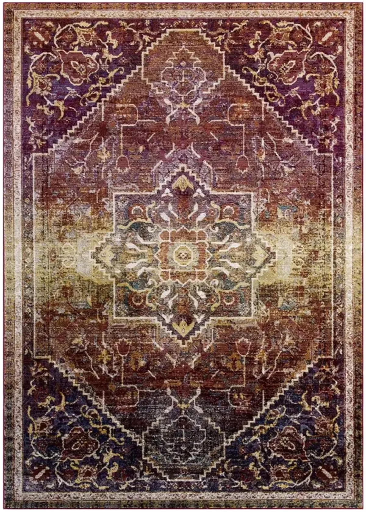 Success Kaede Transitional Distressed Vintage Floral Vintage Medallion Area Rug by Modway Multicolored / 8x10