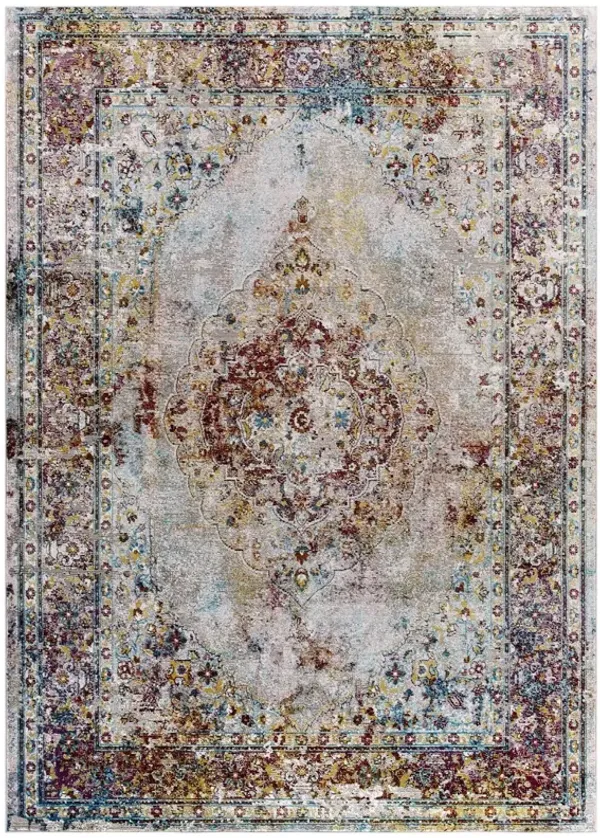 Success Merritt Transitional Distressed Floral Vintage Medallion Area Rug by Modway Multicolored / 4x6