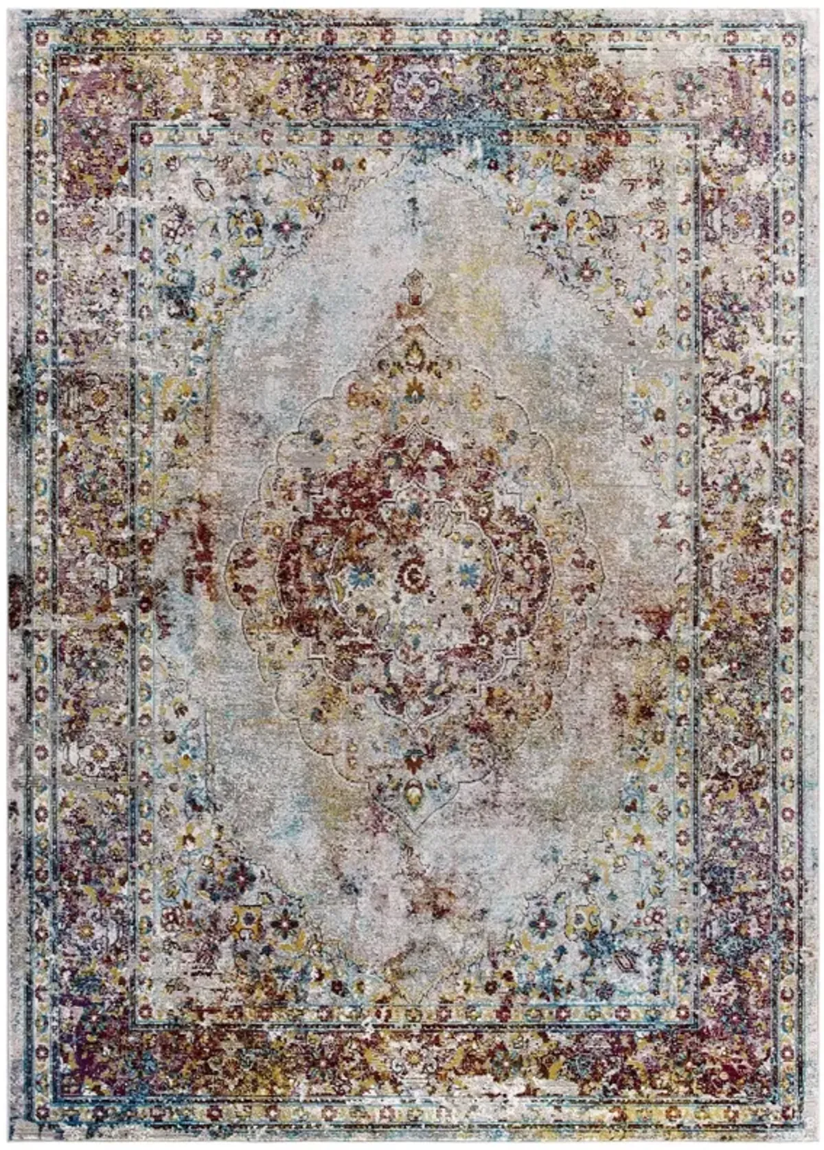 Success Merritt Transitional Distressed Floral Vintage Medallion Area Rug by Modway Multicolored / 5x8