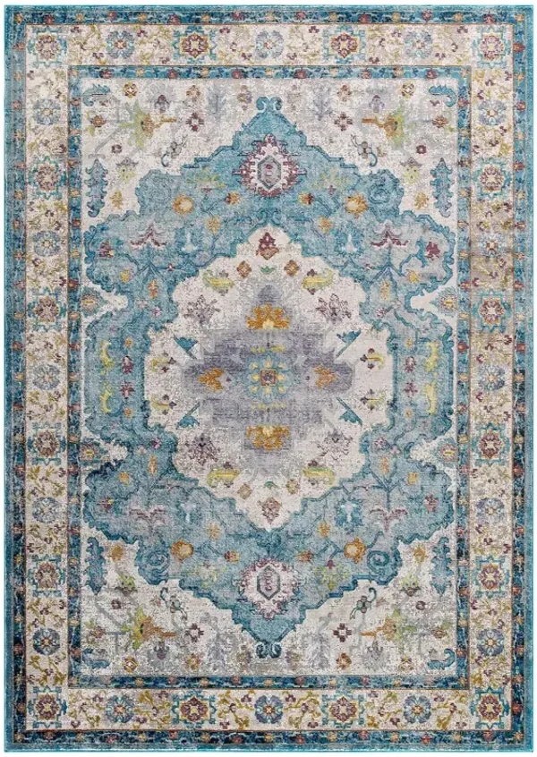 Success Anisah Distressed Floral Vintage Medallion Area Rug by Modway 5x8 / Light Blue Ivory Yellow Orange