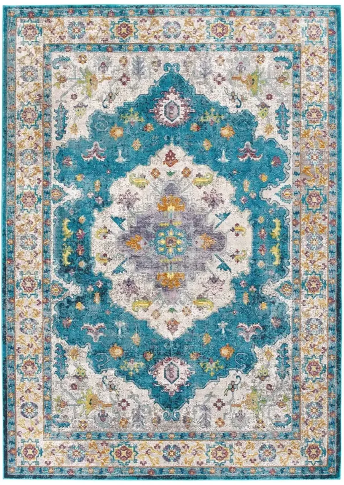 Success Anisah Distressed Floral Vintage Medallion Area Rug by Modway 8x10 / Blue Ivory Yellow Orange