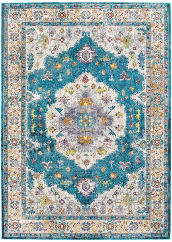 Success Anisah Distressed Floral Vintage Medallion Area Rug by Modway 8x10 / Blue Ivory Yellow Orange