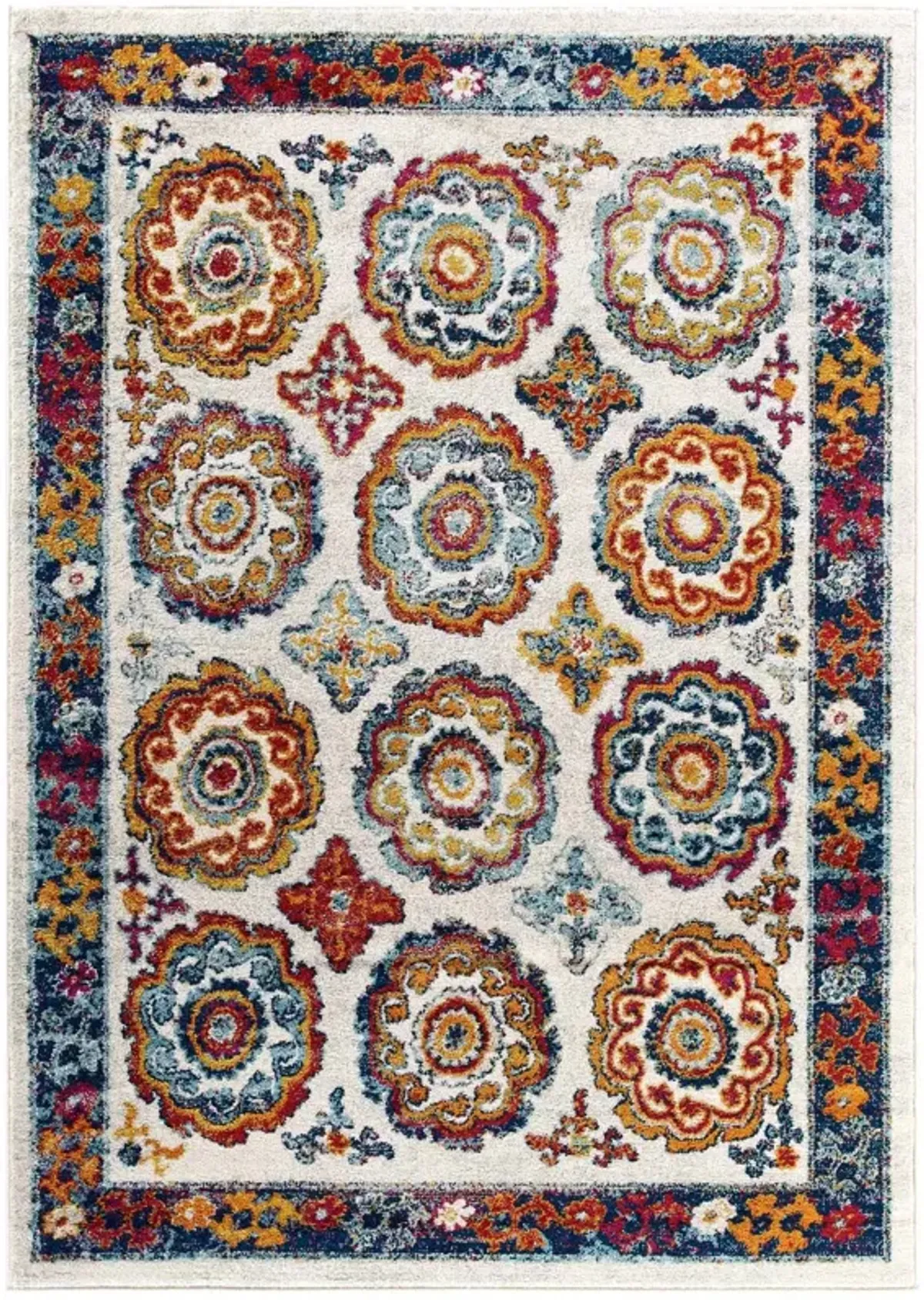 Entourage Odile Distressed Floral Moroccan Trellis Area Rug by Modway 5x8 / Ivory Blue Red Orange Yellow