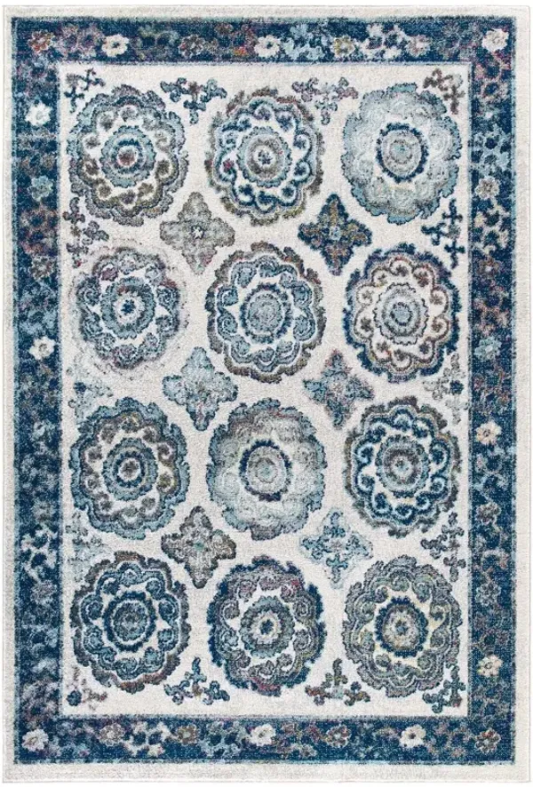 Entourage Odile Distressed Floral Moroccan Trellis Area Rug by Modway 5x8 / Ivory and Blue