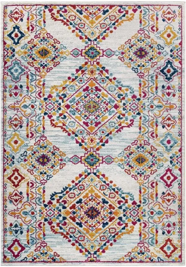 Entourage Khalida Distressed Floral Lattice Area Rug by Modway 5x8 / Ivory Blue Orange Yellow Red