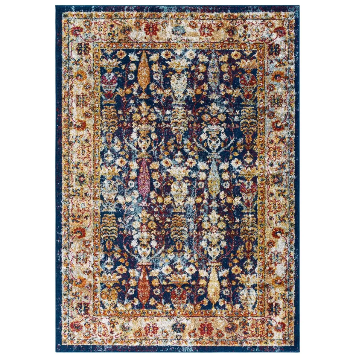 Entourage Jessa Distressed Vintage Floral Lattice Area Rug by Modway 5x8 / Blue Orange Yellow Red