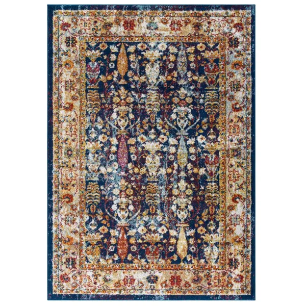 Entourage Jessa Distressed Vintage Floral Lattice Area Rug by Modway 8x10 / Blue Orange Yellow Red