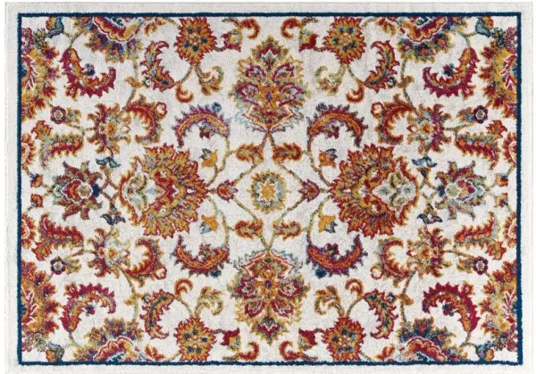Entourage Azami Distressed Vintage Floral Lattice Area Rug by Modway 8x10 / Ivory Blue Orange Yellow Red