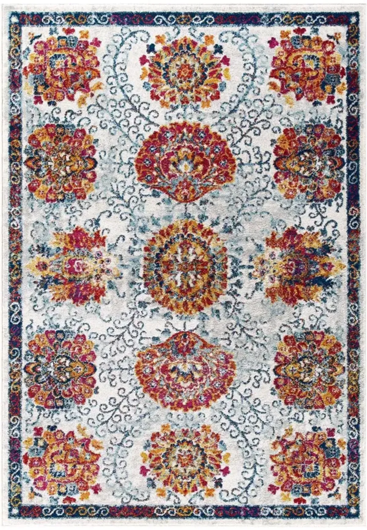Entourage Kensie Distressed Floral Moroccan Trellis Area Rug by Modway 8x10 / Ivory Blue Red Orange Yellow