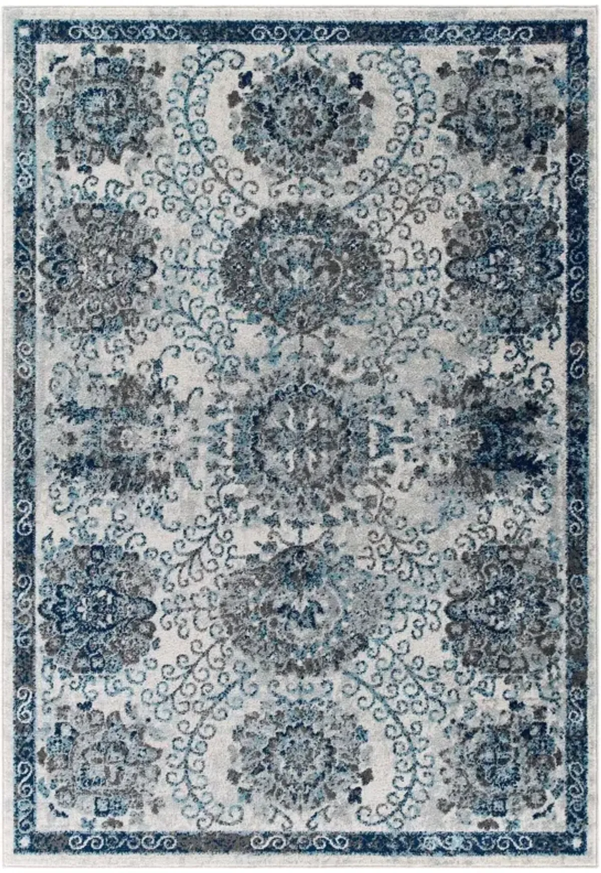 Entourage Kensie Distressed Floral Moroccan Trellis Area Rug by Modway 5x8 / Ivory and Blue