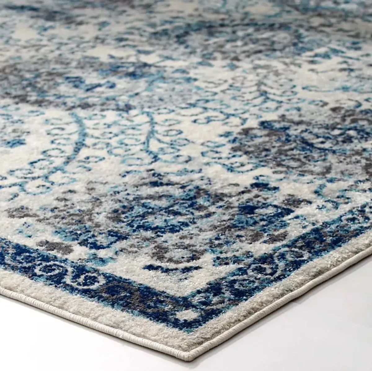 Entourage Kensie Distressed Floral Moroccan Trellis Area Rug by Modway 8x10 / Ivory and Blue