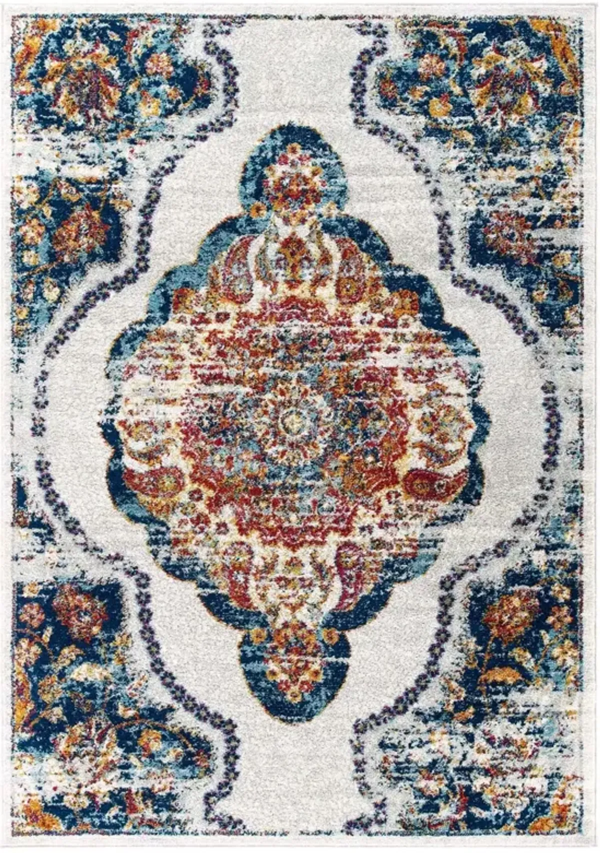 Entourage Malia Distressed Vintage Floral Vintage Medallion Area Rug by Modway Multicolored / 5x8
