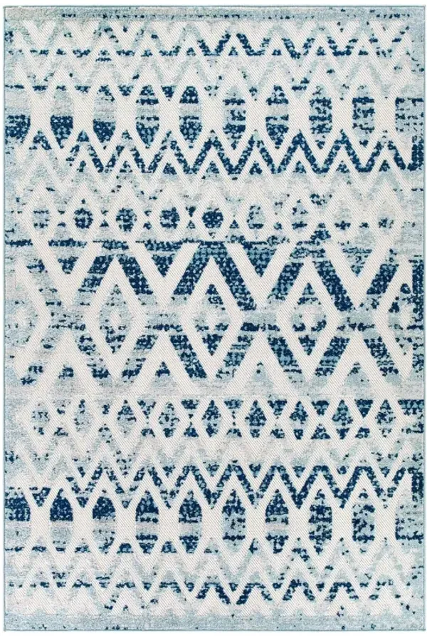 Reflect Tamako Diamond and Chevron Moroccan Trellis Indoor / Outdoor Area Rug by Modway Ivory and Blue / 5x8