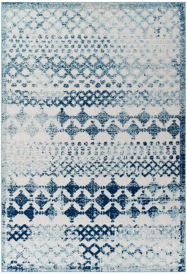 Reflect Giada Abstract Diamond Moroccan Trellis Indoor/Outdoor Area Rug by Modway Ivory and Blue / 5x8