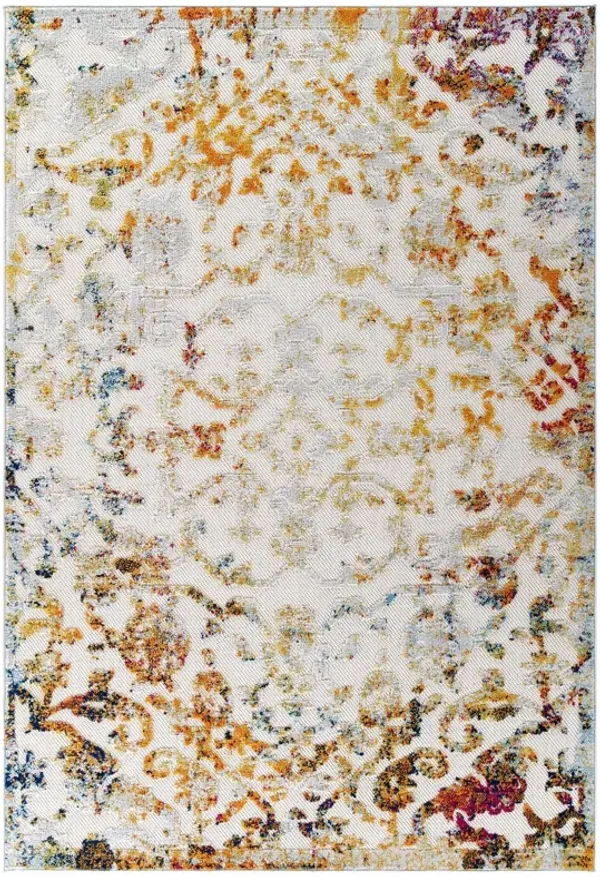 Reflect Primrose Ornate Floral Lattice Indoor/Outdoor Area Rug by Modway 5x8 / Ivory Light Blue Multicolored