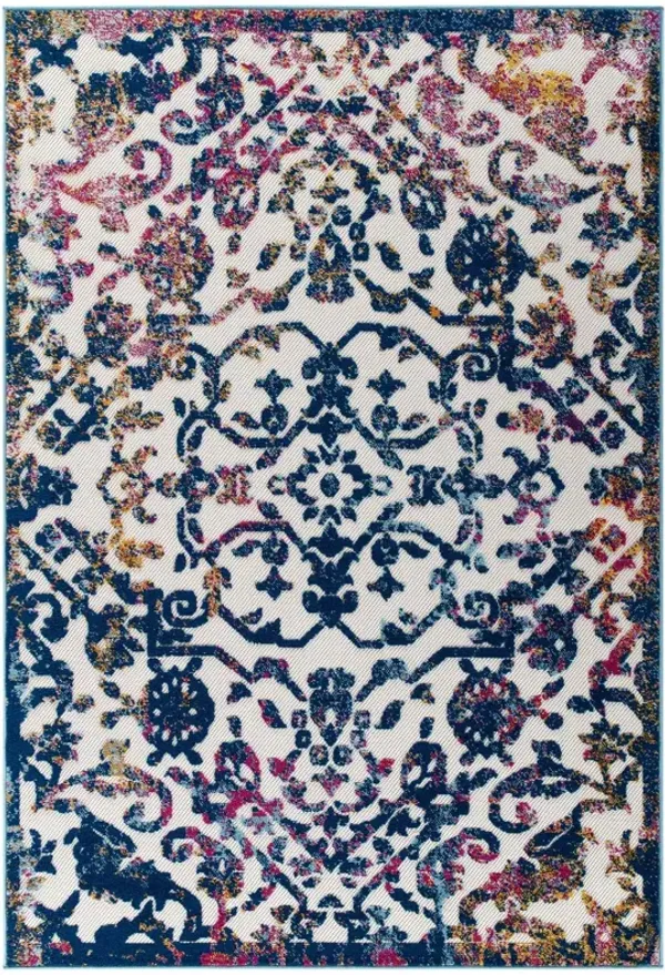 Reflect Primrose Ornate Floral Lattice Indoor/Outdoor Area Rug by Modway 5x8 / Ivory Dark Blue Multicolored
