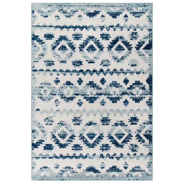 Reflect Takara Abstract Diamond Moroccan Trellis Indoor and Outdoor Area Rug by Modway Ivory and Blue / 5x8