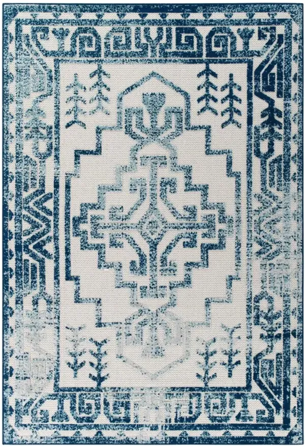 Reflect Nyssa Distressed Geometric Southwestern Aztec Indoor/Outdoor Area Rug by Modway Ivory and Blue / 5x8