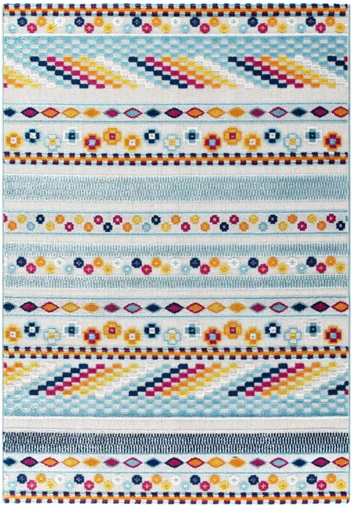 Reflect Cadhla Vintage Abstract Geometric Lattice Indoor and Outdoor Area Rug by Modway Ivory and Blue / 5x8