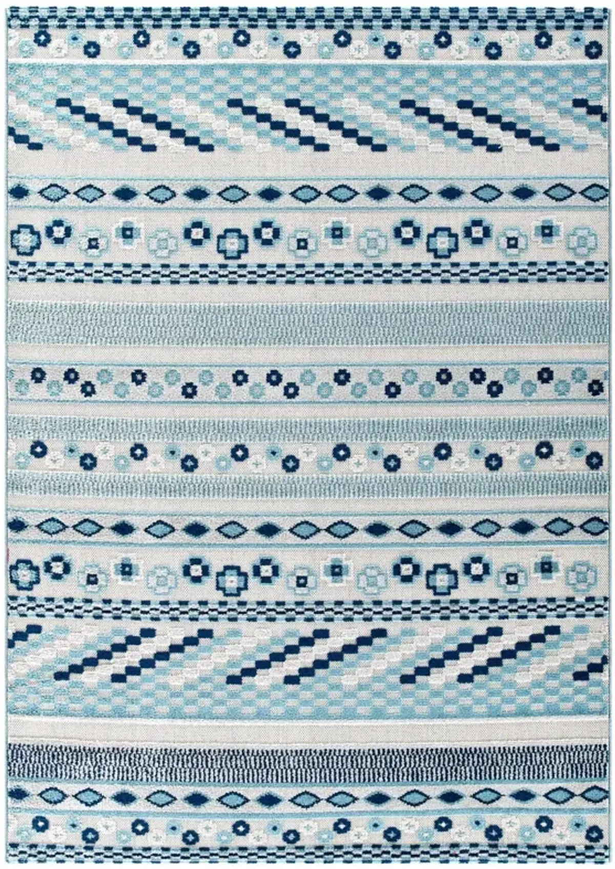 Reflect Cadhla Vintage Abstract Geometric Lattice Indoor and Outdoor Area Rug by Modway Ivory and Blue / 5x8