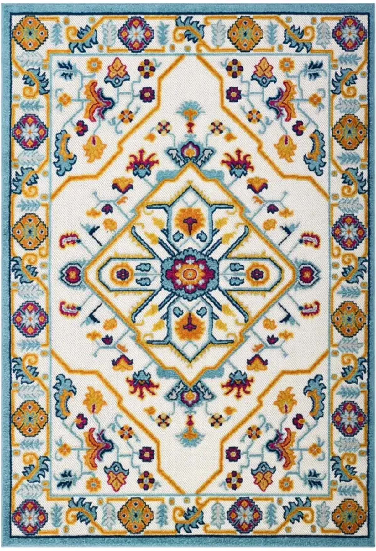 Reflect Freesia Distressed Floral Vintage Medallion Indoor and Outdoor Area Rug by Modway Multicolored / 5x8