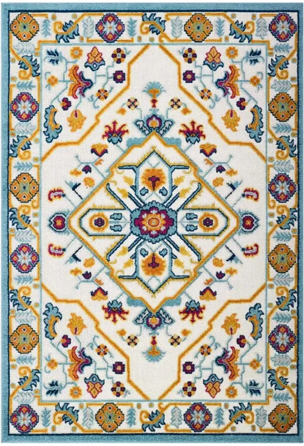 Reflect Freesia Distressed Floral Vintage Medallion Indoor and Outdoor Area Rug by Modway Multicolored / 5x8