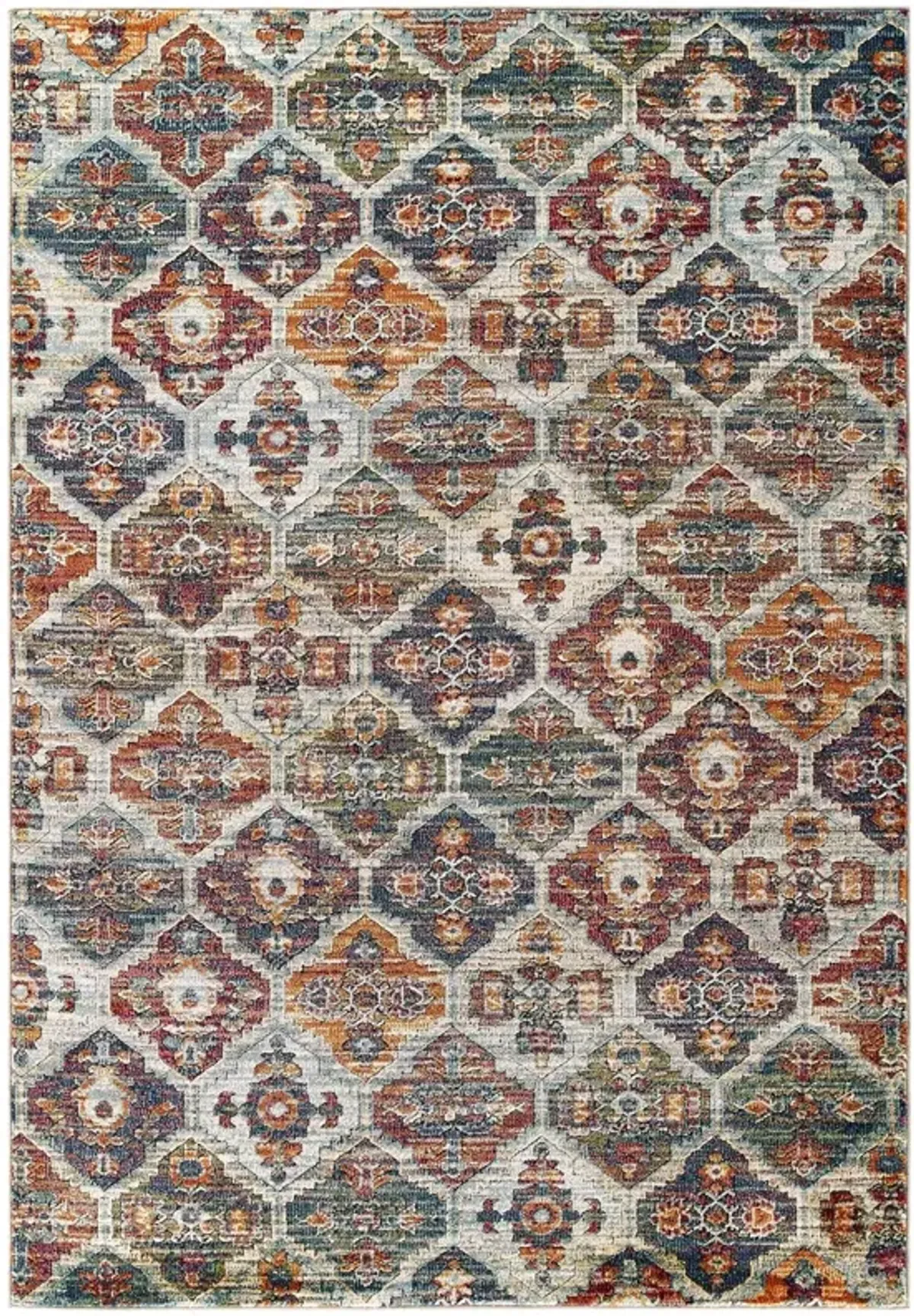 Tribute Azalea Distressed Vintage Floral Lattice Area Rug by Modway Multicolored / 5x8