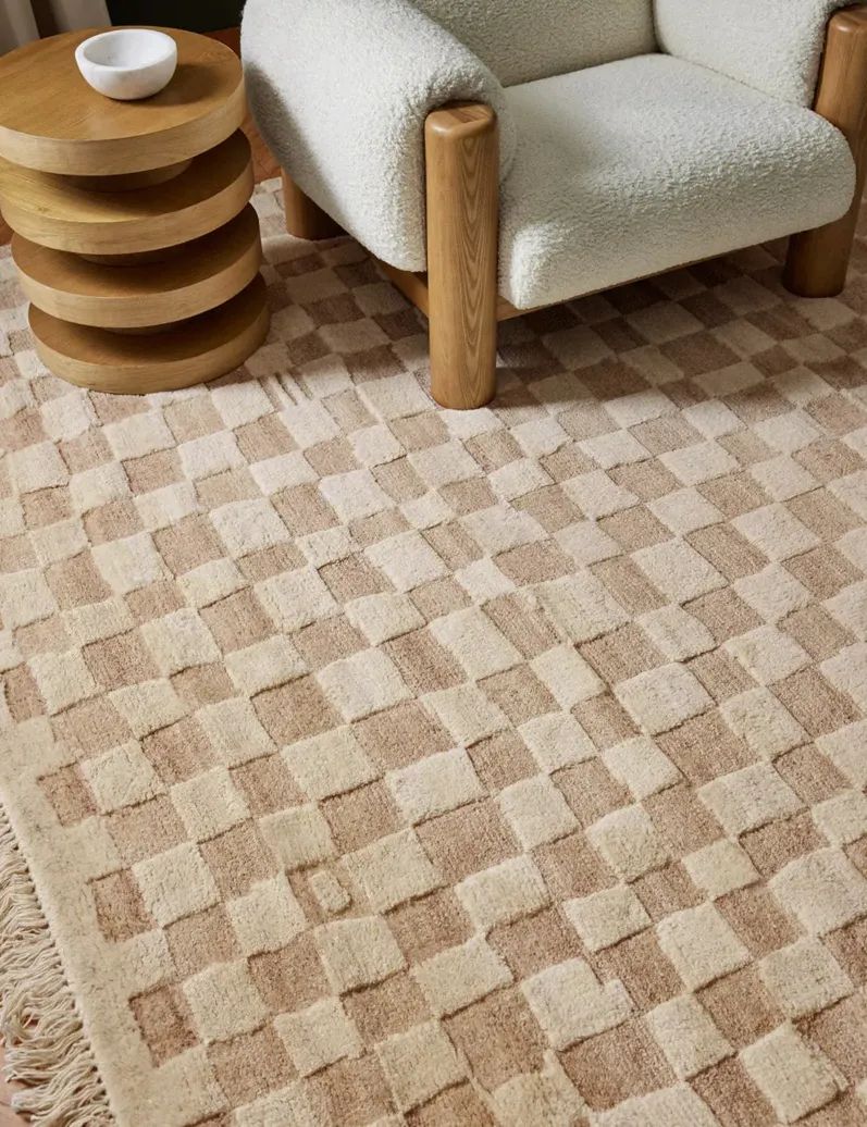 Irregular Checkerboard Hand-Knotted Wool Rug by Sarah Sherman Samuel