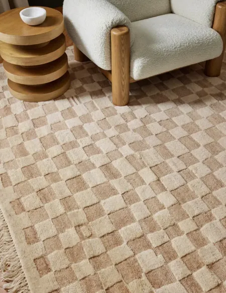 Irregular Checkerboard Hand-Knotted Wool Rug by Sarah Sherman Samuel