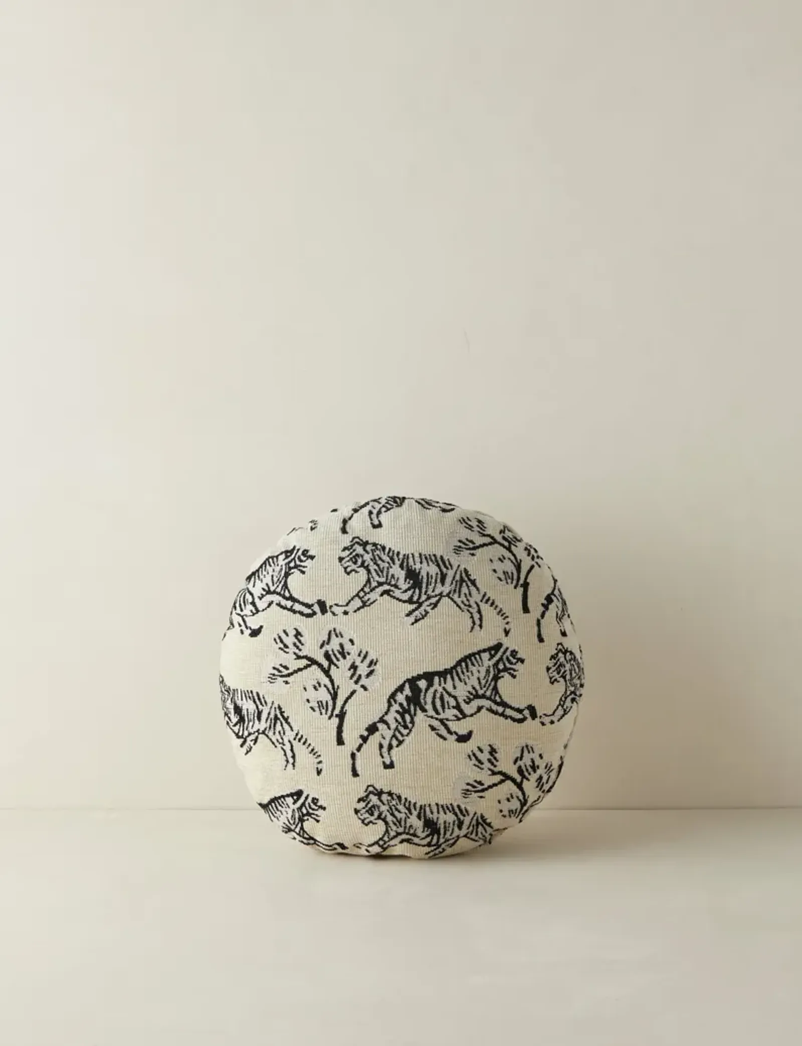 Tiger Jacquard Round Pillow by Sarah Sherman Samuel