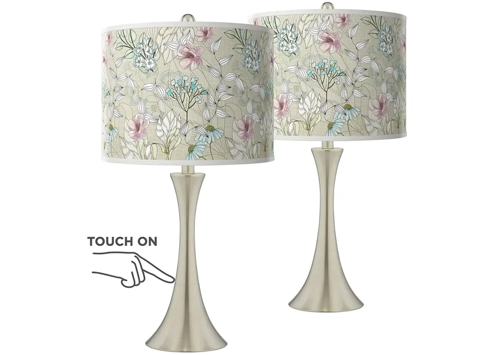 Botanical Trish Brushed Nickel Touch Table Lamps Set of 2