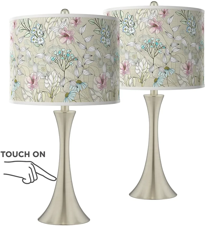 Botanical Trish Brushed Nickel Touch Table Lamps Set of 2
