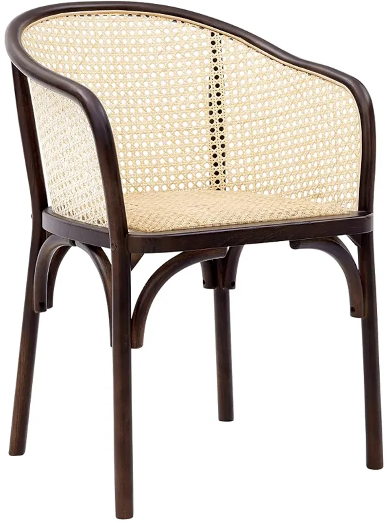 Elsy Walnut Wood and Natural Rattan Armchair