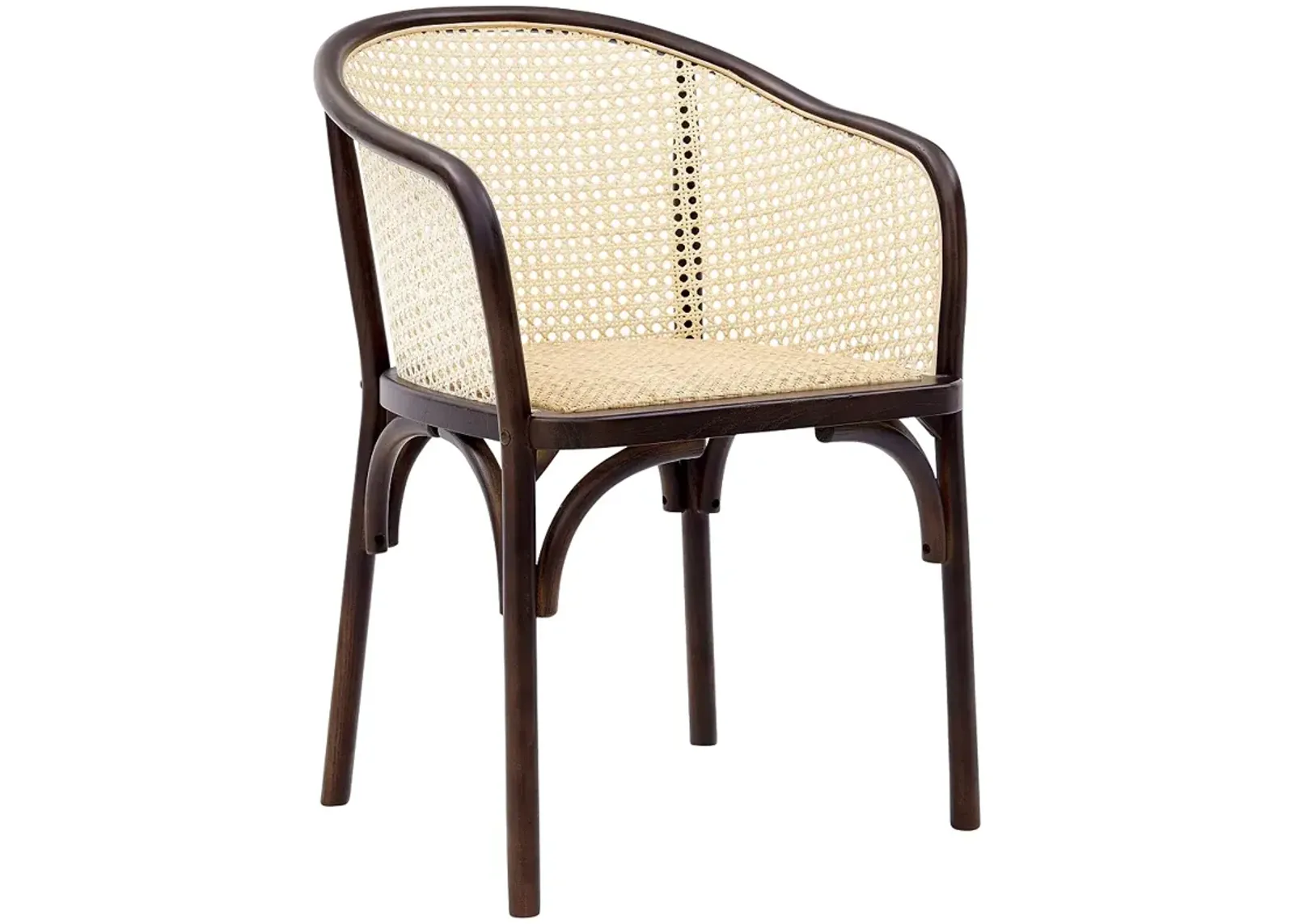 Elsy Walnut Wood and Natural Rattan Armchair