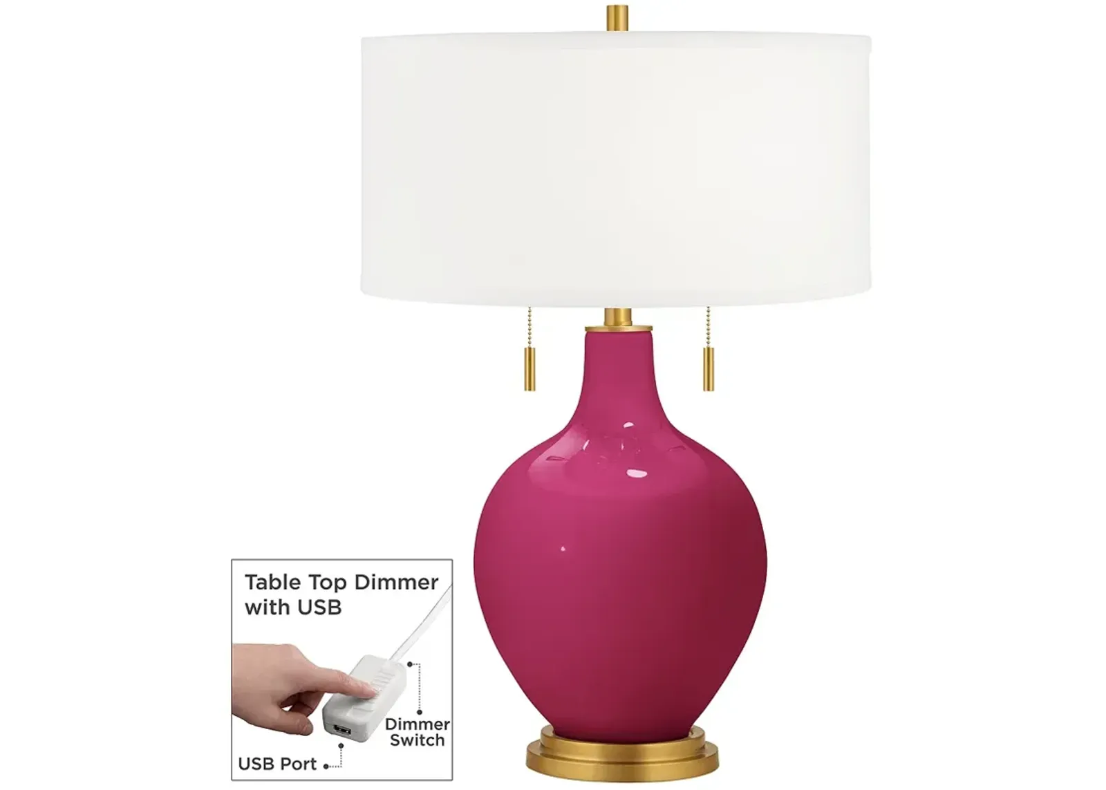 Color Plus Toby Brass 28" Vivacious Pink Table Lamp with USB Dimmer