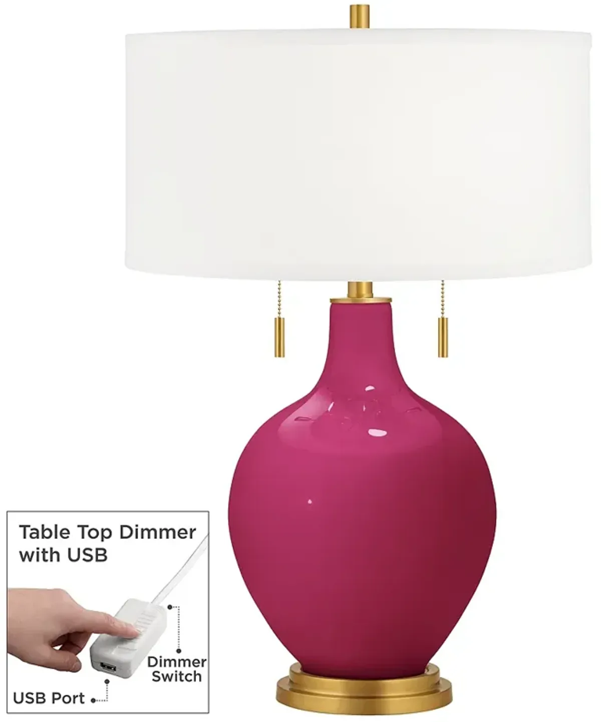 Color Plus Toby Brass 28" Vivacious Pink Table Lamp with USB Dimmer