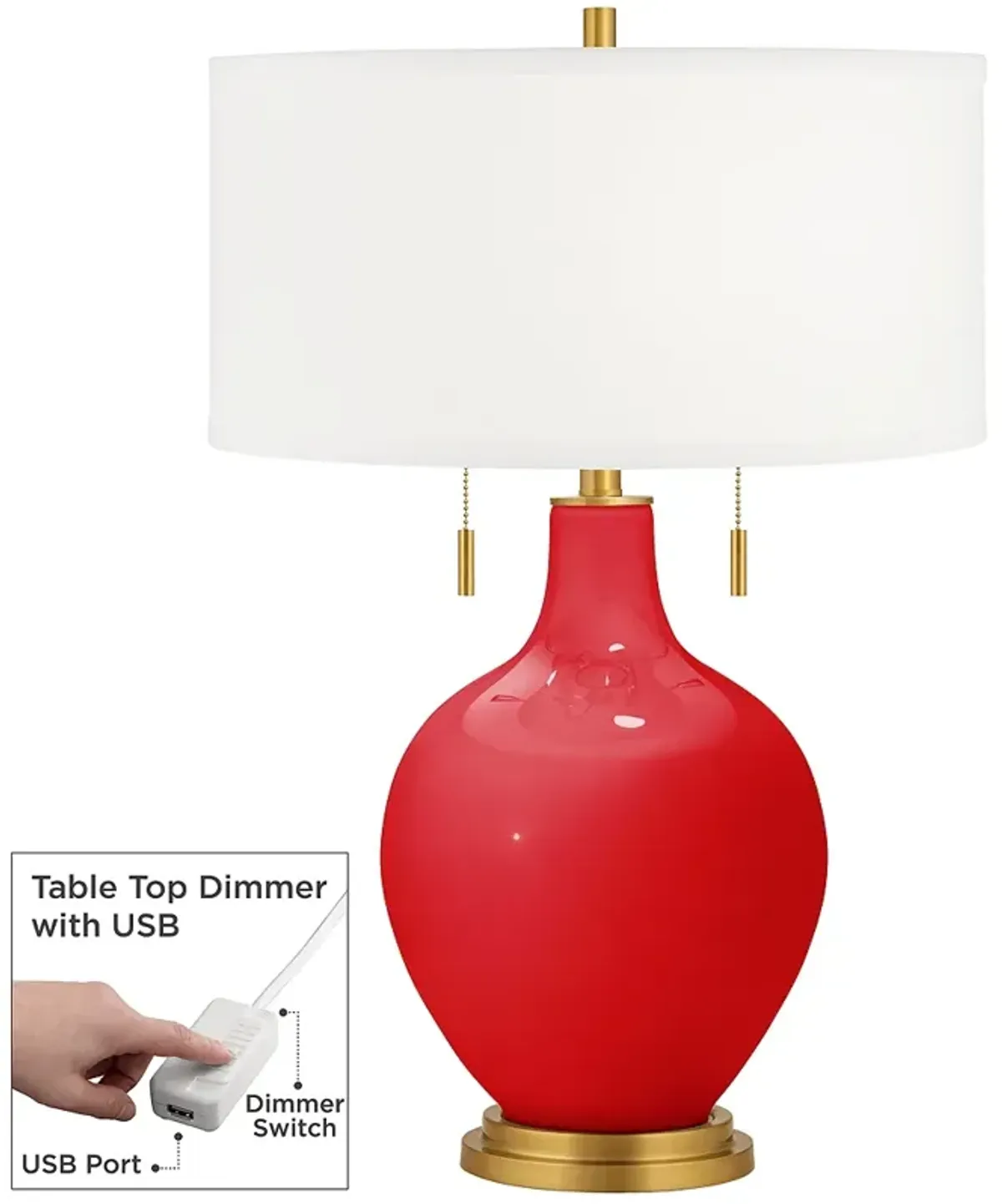 Color Plus Toby Brass 28" High Bright Red Table Lamp with USB Dimmer