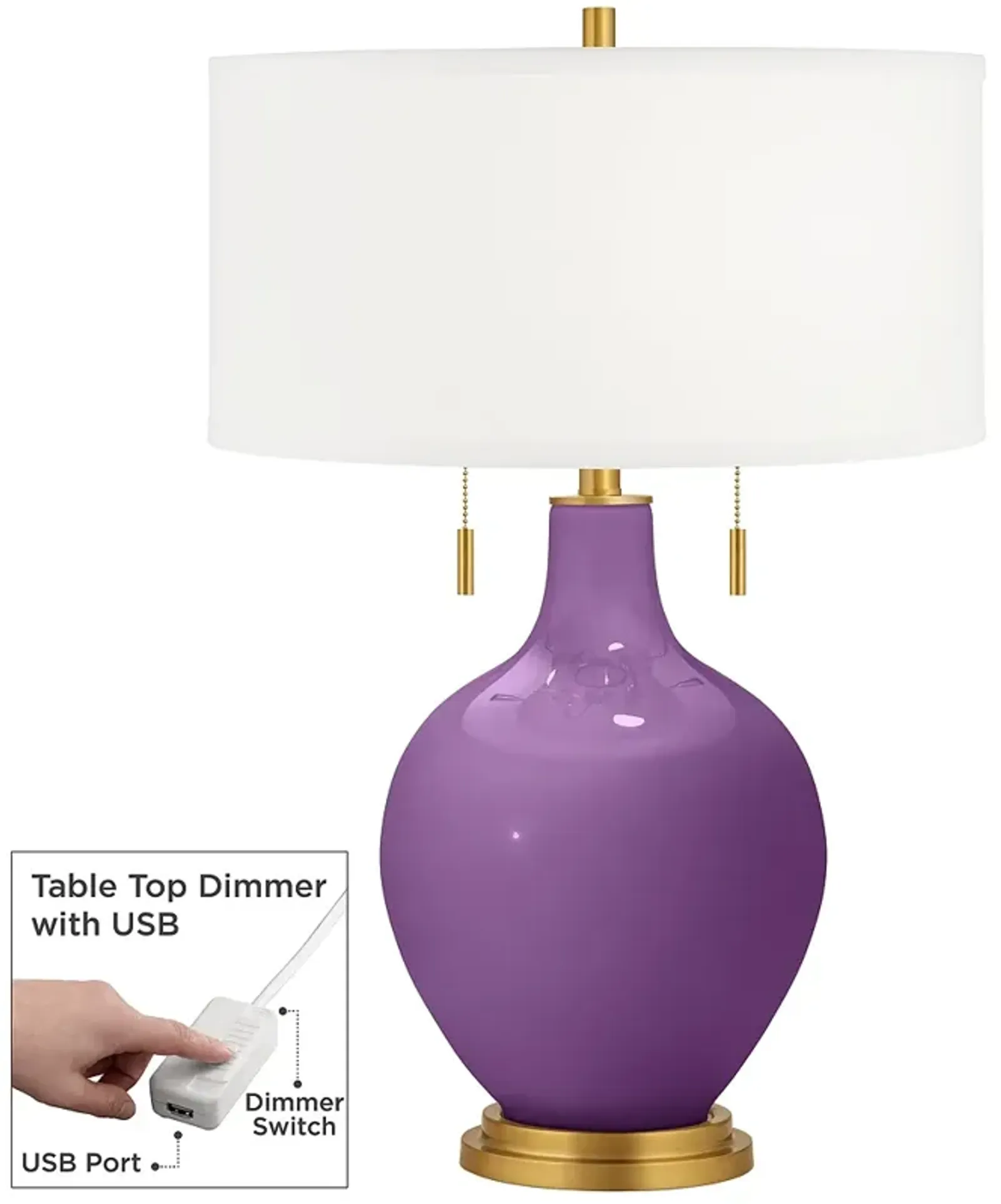 Color Plus Toby Brass 28" Passionate Purple Table Lamp with USB Dimmer