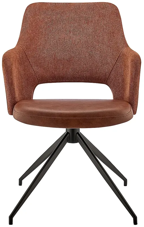 Darcie Dark Brown Leatherette Fabric Swivel Armchair