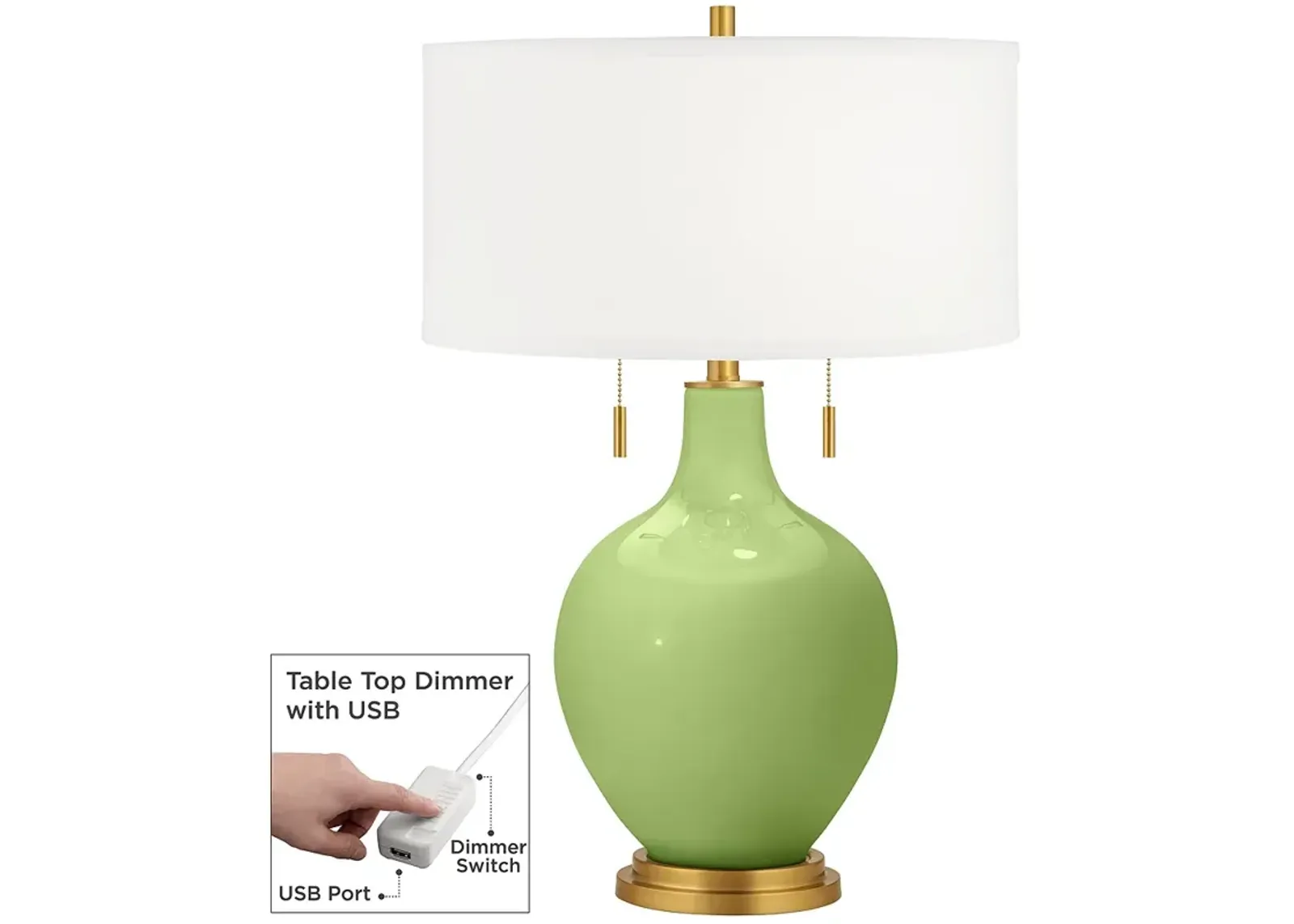 Color Plus Toby Brass 28" Lime Rickey Green Table Lamp with USB Dimmer