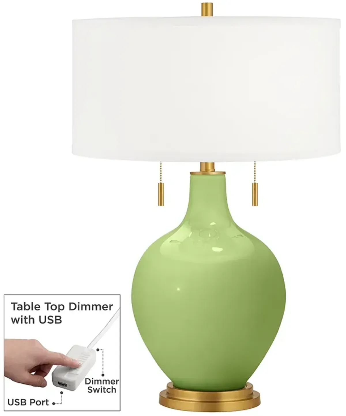 Color Plus Toby Brass 28" Lime Rickey Green Table Lamp with USB Dimmer