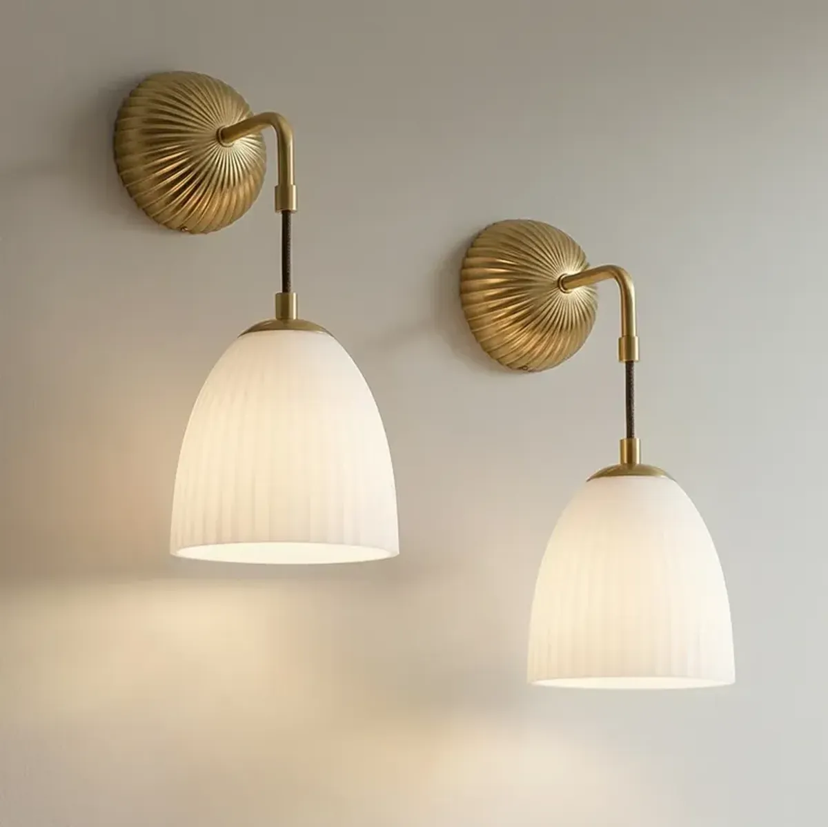 Comfrey 15" High Warm Brass and Glass Wall Sconce Set of 2
