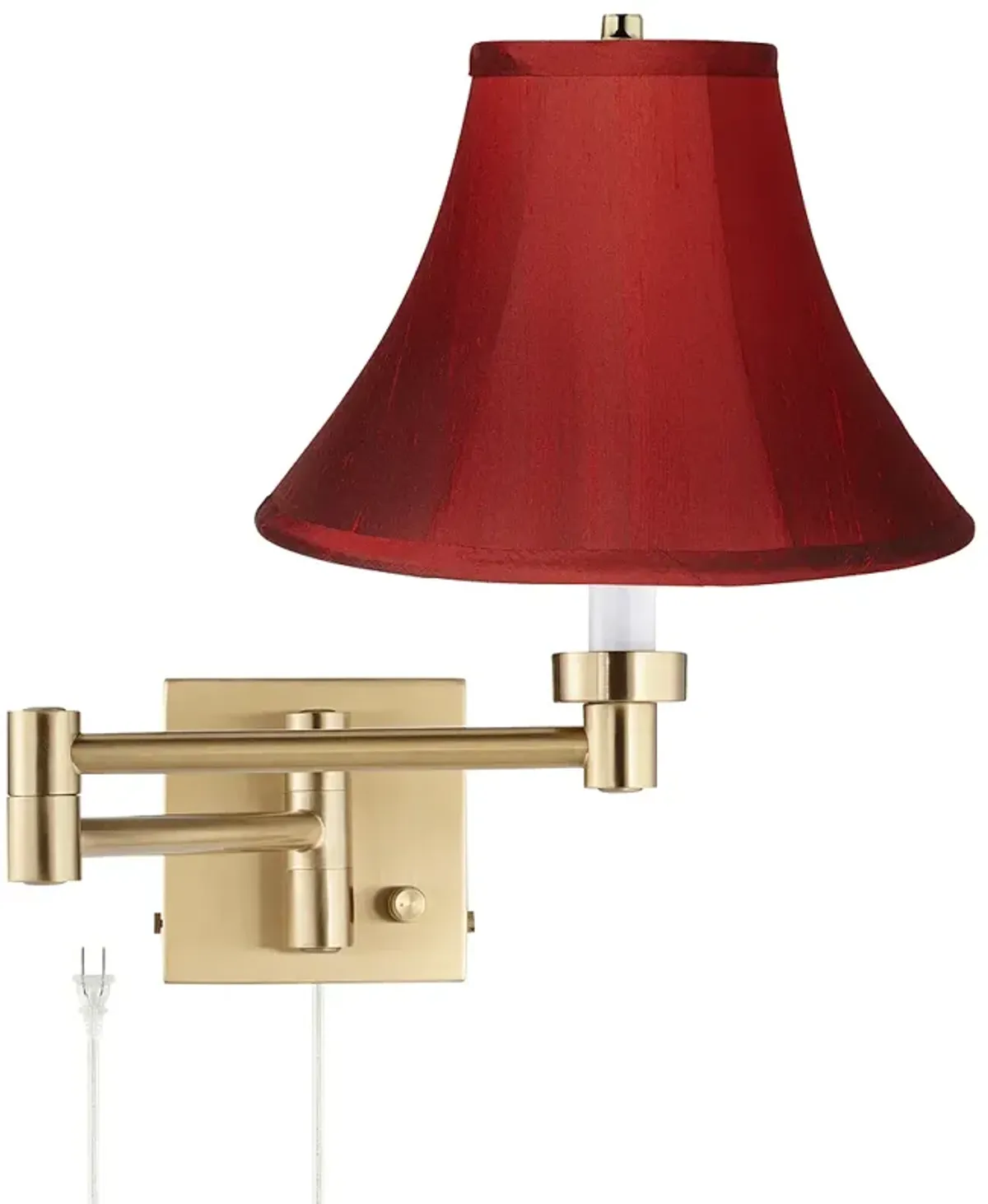 Barnes and Ivy Alta Warm Gold Plug-In Swing Arm Wall Lamp w/ Red Shade