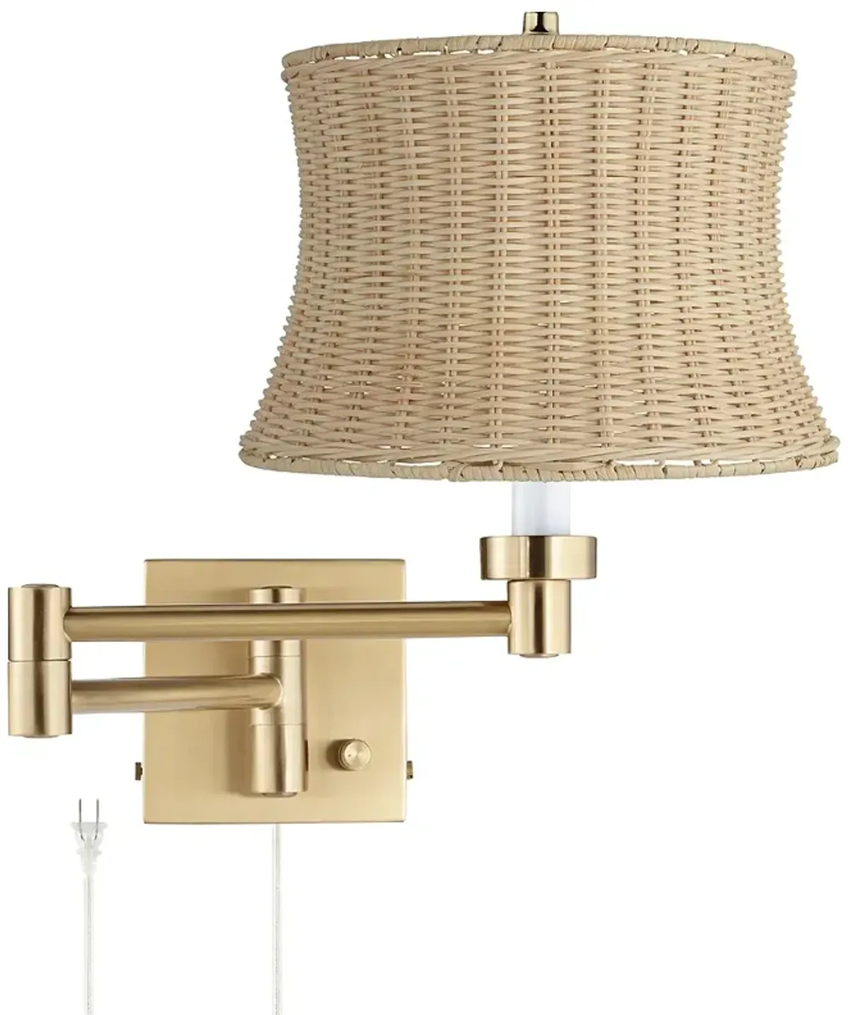Barnes and Ivy Alta Gold Plug-In Swing Arm Wall Lamp with Rattan Shade