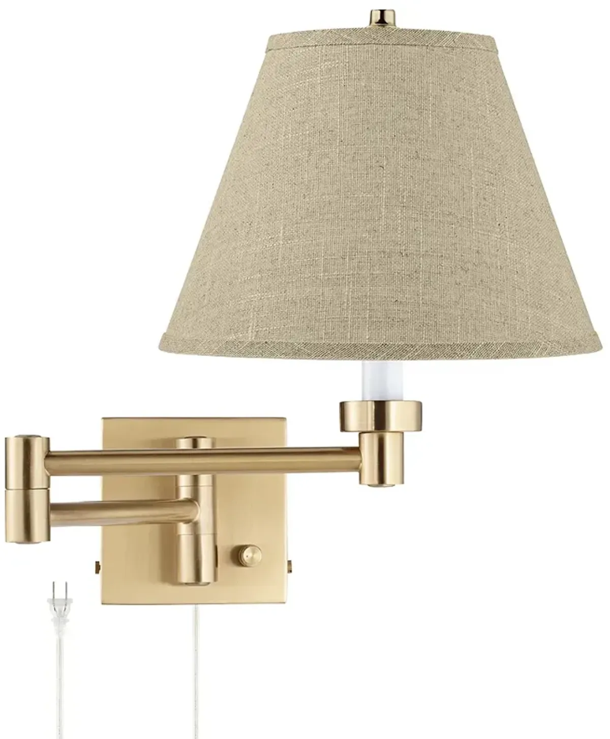 Alta Warm Gold Plug-In Swing Arm Wall Lamp with Burlap Empire Shade