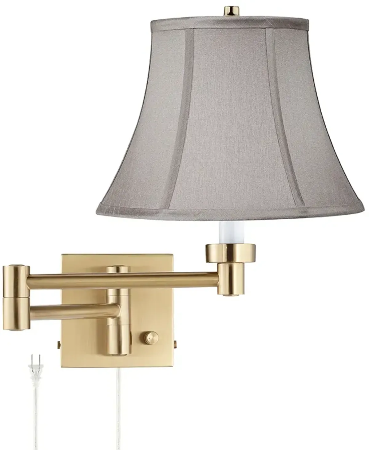 Alta Warm Gold Plug-In Swing Arm Wall Lamp with Pewter Gray Bell Shade
