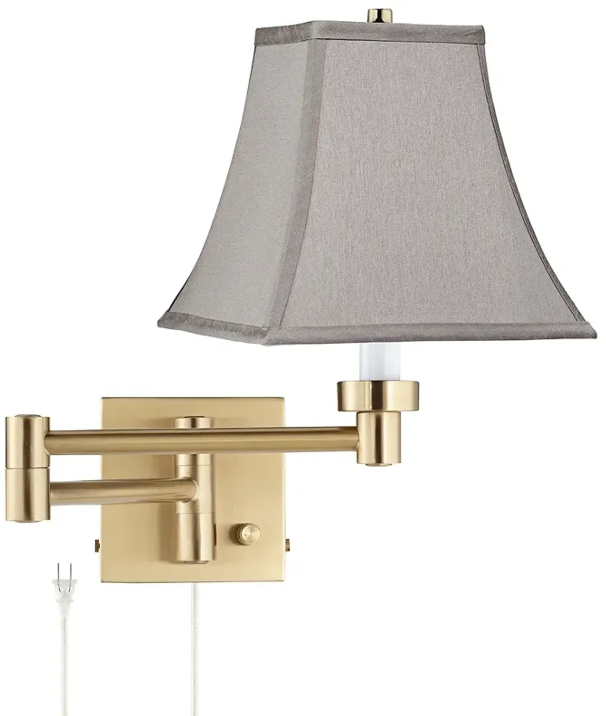 Alta Warm Gold Plug-In Swing Arm Wall Lamp w/ Pewter Gray Square Shade