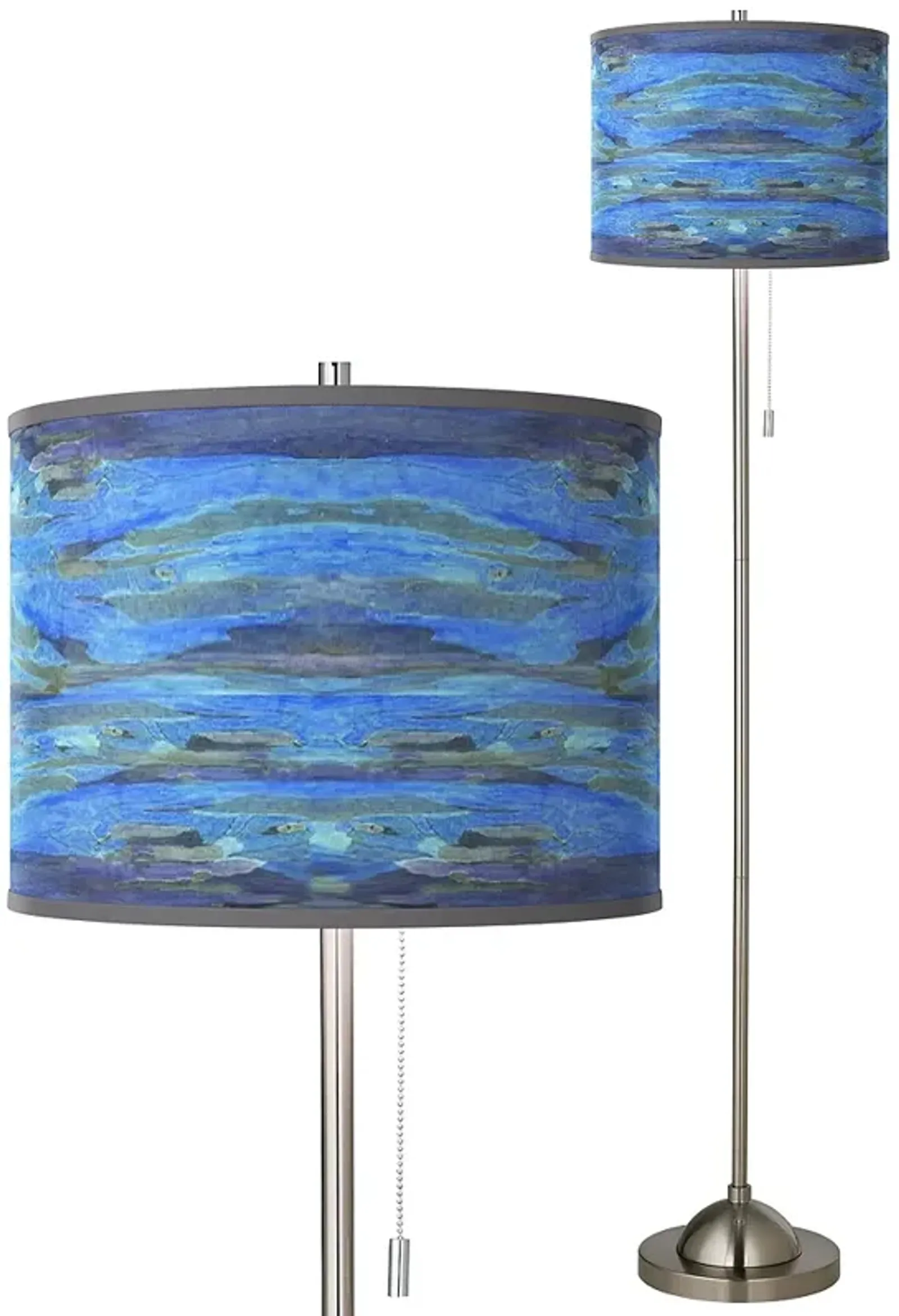 Giclee Glow 62" Oceanside Blue Shade Nickel Pull Chain Floor Lamp