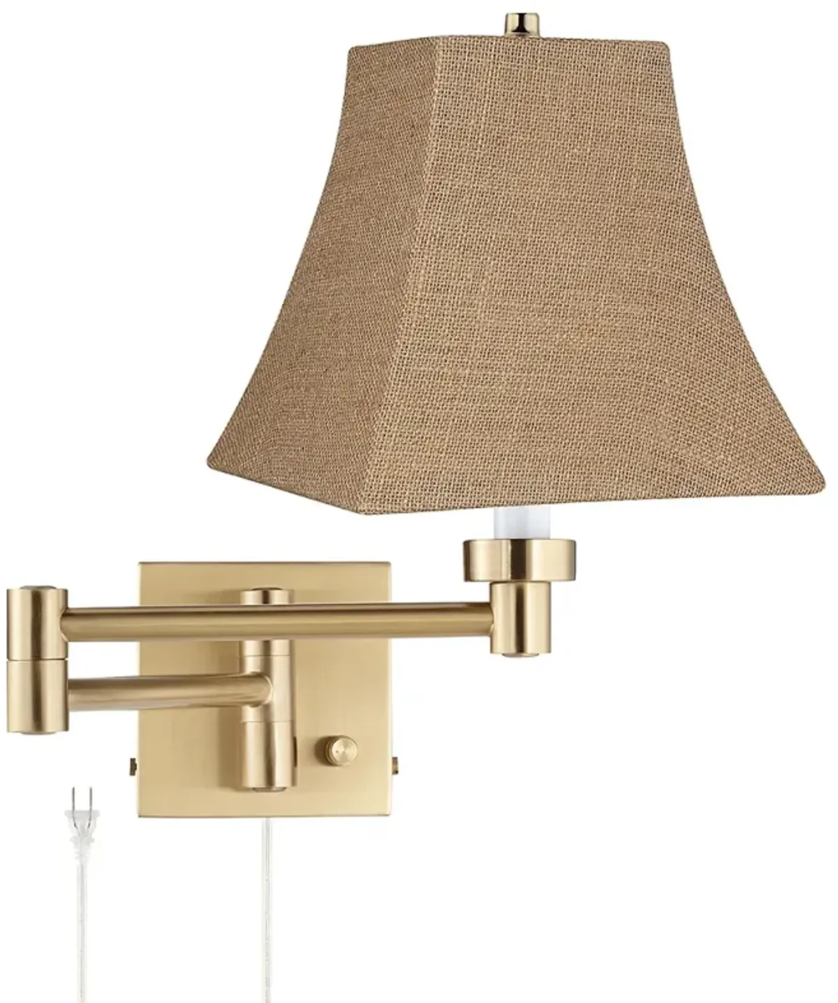 Alta Warm Gold Plug-In Swing Arm Wall Lamp with Burlap Square Shade